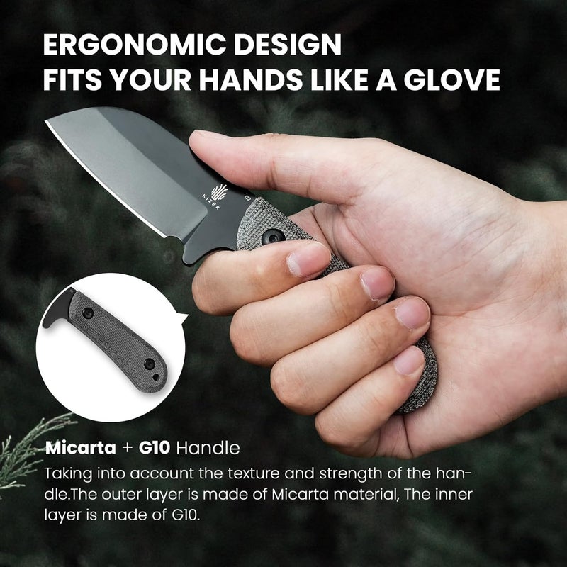 KIZER Deckhand Fixed Blade Hunting Knife with Sheath, D2 Blade Camping Knife G10+Micarta Handle Lightweight EDC Fixed Blade for Men Women, Knives for Hunting Survival 1062A2 - Image 3